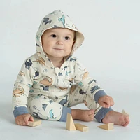 Bamboo Fleece Hooded Romper w/2 Way Zipper (Dino Delight Print)