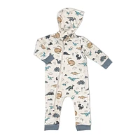 Bamboo Fleece Hooded Romper w/2 Way Zipper (Dino Delight Print)