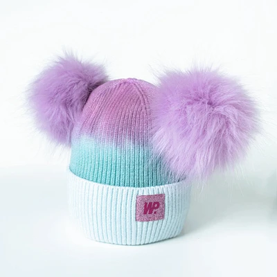 Lavender Aqua Ombre Double Pom Toque (2-6X)