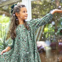 GREEN LONG SLEEVES DRESS WITH FLORAL PATTERN VISCOSE, CHILD