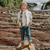 GREEN AND BROWN PLAID SHIRT FLANNEL, CHILD