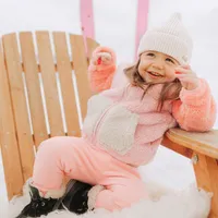 PINK COLOR BLOCK HOODED VEST SHERPA, BABY