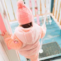 PINK COLOR BLOCK HOODED VEST SHERPA, BABY