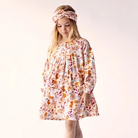 Cream dress with long sleeves and flower all over print viscose, child