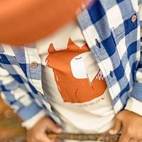 Steel blue and cream plaid shirt soft flannel