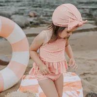 PINK TWO-PIECE SWIMSUIT WITH SMALL BUTTERFLIES