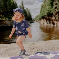 BLUE TWO PIECES SWIMSUIT WITH FLOWER PATTERN, BABY