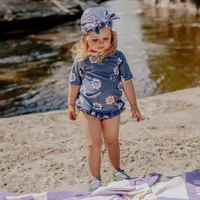 BLUE TWO PIECES SWIMSUIT WITH FLOWER PATTERN, BABY