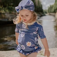BLUE TWO PIECES SWIMSUIT WITH FLOWER PATTERN, BABY