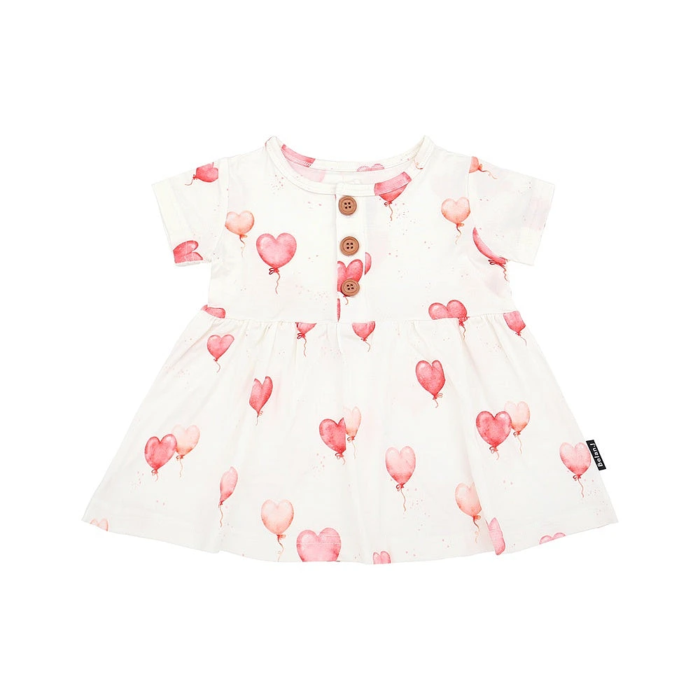 Short Sleeve Peplum Baby Dress - Heart Balloons