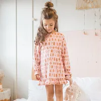 PINK NIGHT DRESS WITH A PRINT OF DELICIOUS COOKIES POLYESTER, CHILD