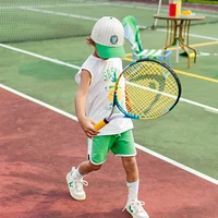 CREAM AND GREEN STRIPED CAP WITH ROUNDED PEAK, CHILD