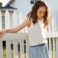 Light Grey Yarn-Dye Stripe Sleeveless Top