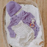 PURPLE HEART-PATTERNED HOODED ONE-PIECE SOFT JERSEY ORGANIC COTTON, NEWBORN