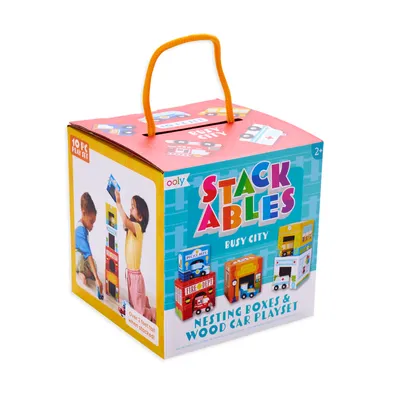 stackables nested cardboard toys and cars set - busy city