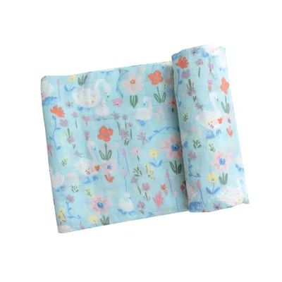 SWADDLE BLANKET - FLORAL SWANS