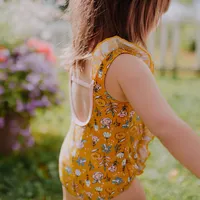 YELLOW FLORAL ONE-PIECE SWIMSUIT, BABY GIRL