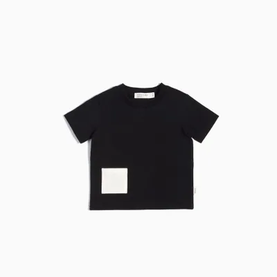 "MILES BASIC" BLACK T-SHIRT WITH CONTRASTING PATCH POCKET
