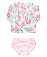 Vibrant Flamingo Long Sleeve Zipper Rash Guard Two Piece