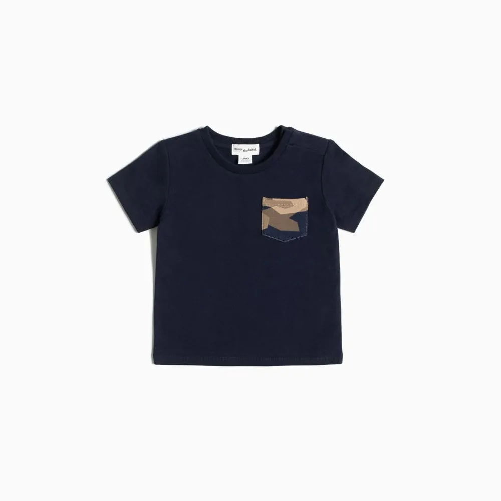 Navy T-Shirt with Camo Print Pocket