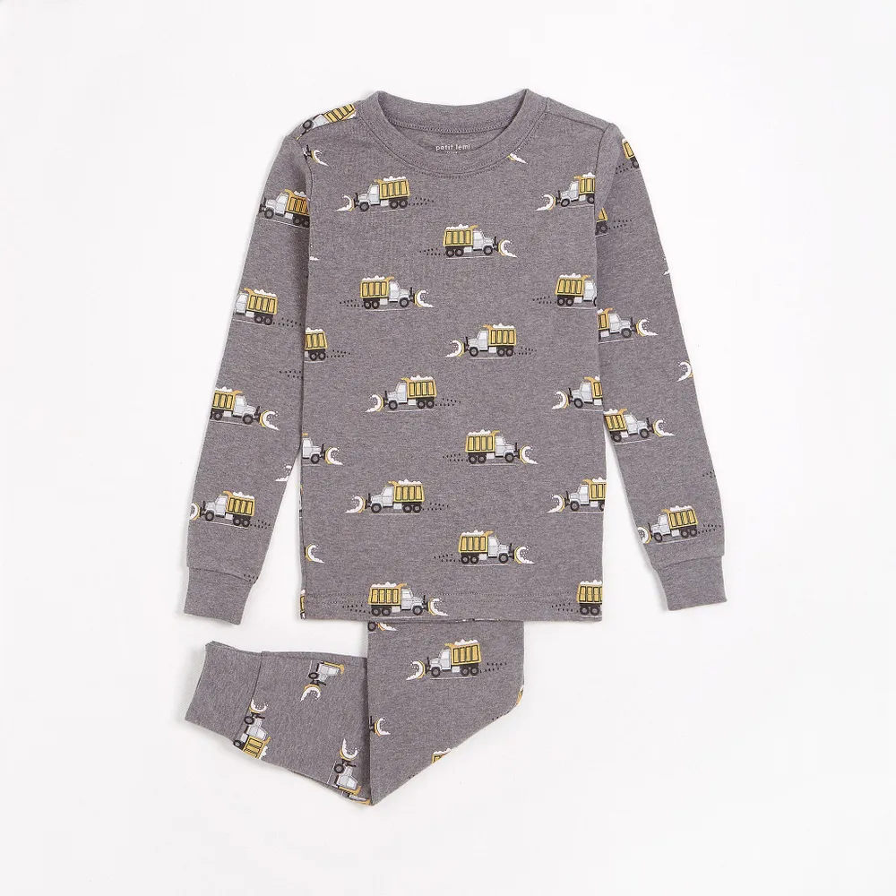 Dark Heather Grey Snow Plow PJ Set