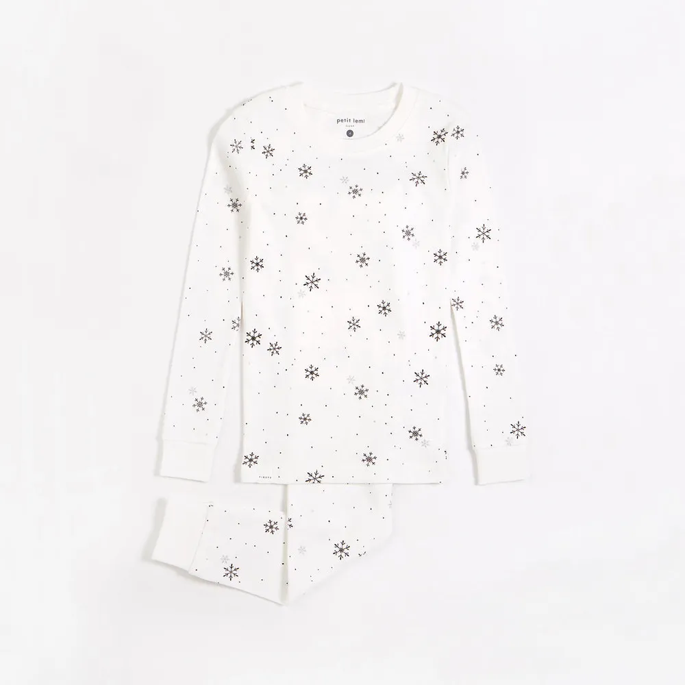 Snowflake Print on Off-White PJ Set