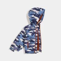 Vintage Blue Camo Print Kids Hooded Rain Jacket