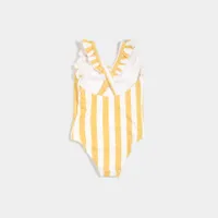 Sunny Yellow Stripe Ruffle-trim Swimsuit