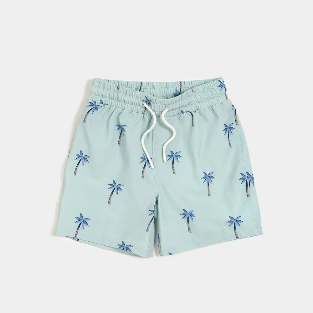 Palm Tree Print on Seafoam Swim Short