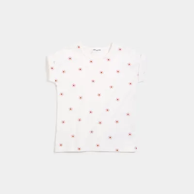 Retro Bloom Print on Off White T-Shirt