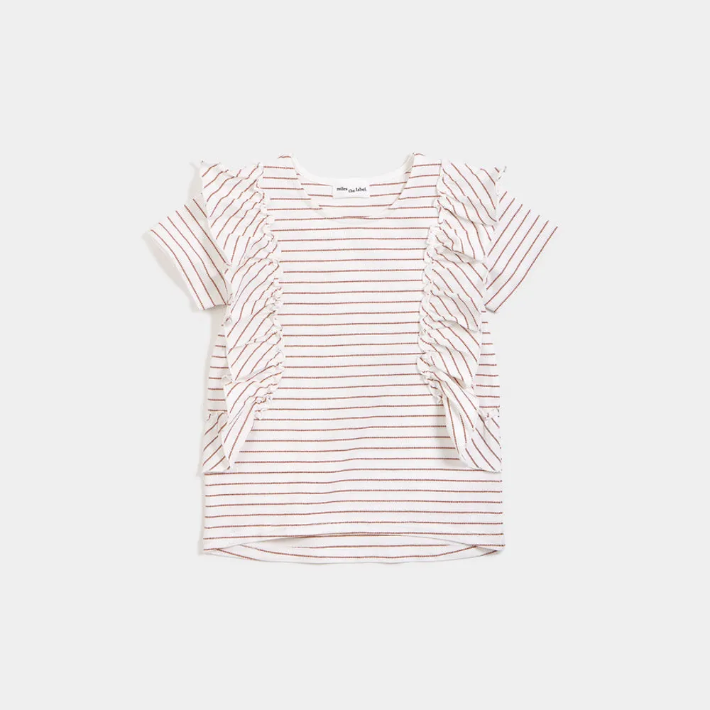 Sandstone Dobby Striped Top with Frills