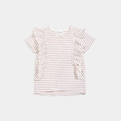 Sandstone Dobby Striped Top with Frills