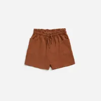 Sandstone Woven Lyocell Paperbag Waist Shorts