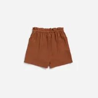 Sandstone Woven Lyocell Paperbag Waist Shorts