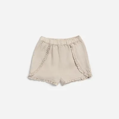 Beige Woven Lyocell Shorts with Frills