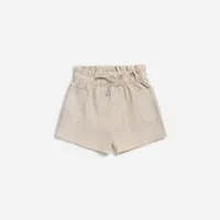 Beige Woven Lyocell Paperbag Waist Shorts