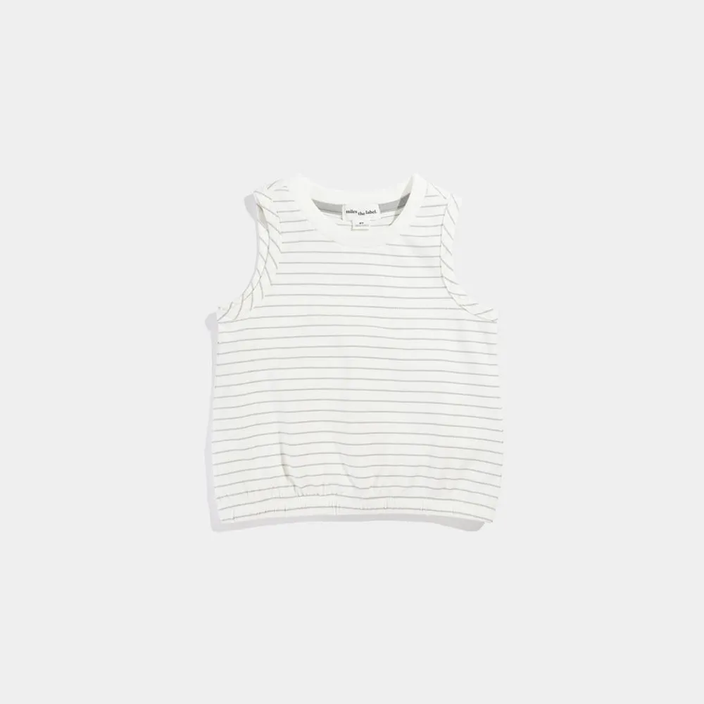 Light Grey Yarn-Dye Stripe Sleeveless Top