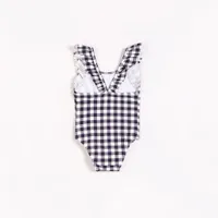 Navy Gingham Ruffle-trimmed Swimsuit