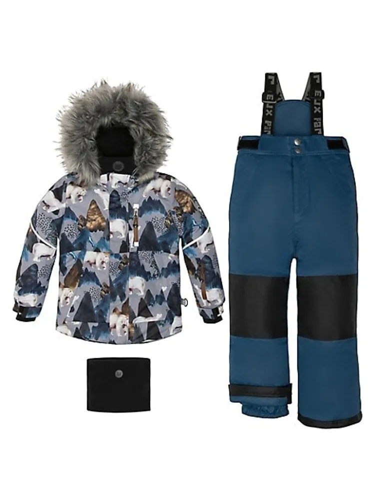 Two Piece Snowsuit Grey Polar Bear Printed And Teal