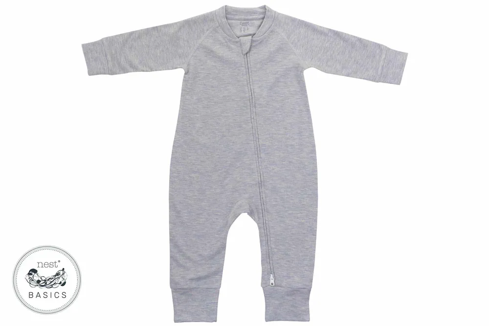 Basics Bamboo Cotton Long Sleeve Romper - Grey Dawn