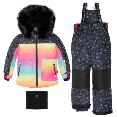 Two Piece Snowsuit Black Unicorn Print