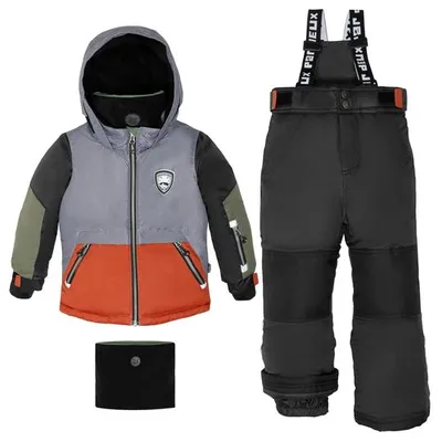 Two Piece Snowsuit Colorblock Black and Textured Gray