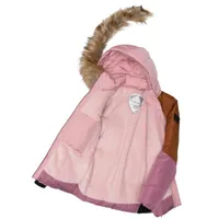 Colorblock Hooded Faux-Fur Winter Puffer Parka Pink and Brown