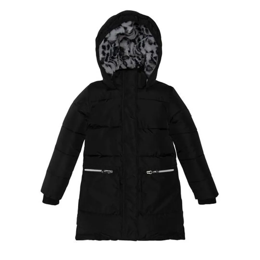 Black Hooded Winter Puffer Long Coat With Pockets