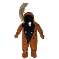 Brown Hooded Faux-Fur Winter Puffer 1-Piece Snowsuit