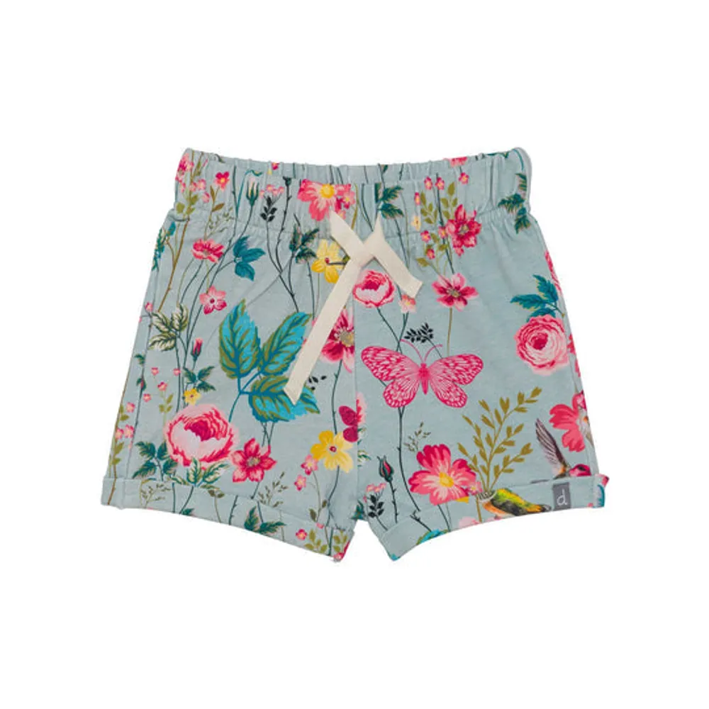 Printed French Terry Short, Botanical Flower Green