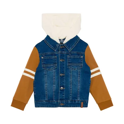 Denim Jacket With French Terry Sleeves And Hood