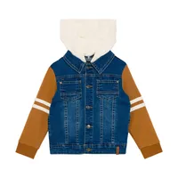 Denim Jacket With French Terry Sleeves And Hood