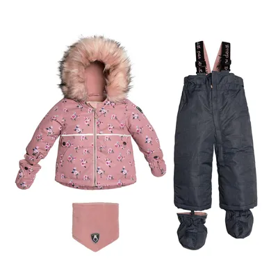 Printed Mini Roses Two Piece Snowsuit With Solid Pant Dusty Rose