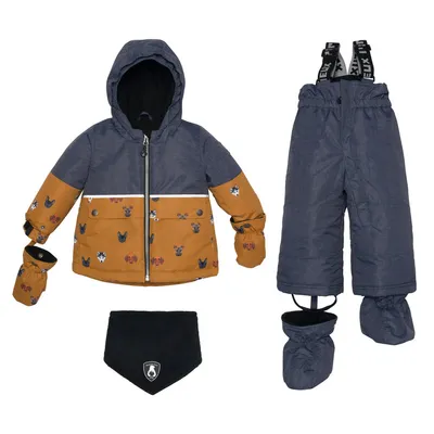 Printed Little Dogs Two Piece Snowsuit Grey And Yellow